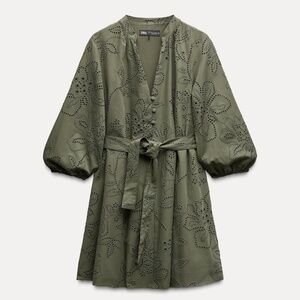 Zara M belted dress embroidered
